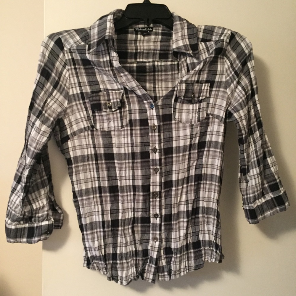 Fashion Web Black & White Plaid Buttondown Shirt